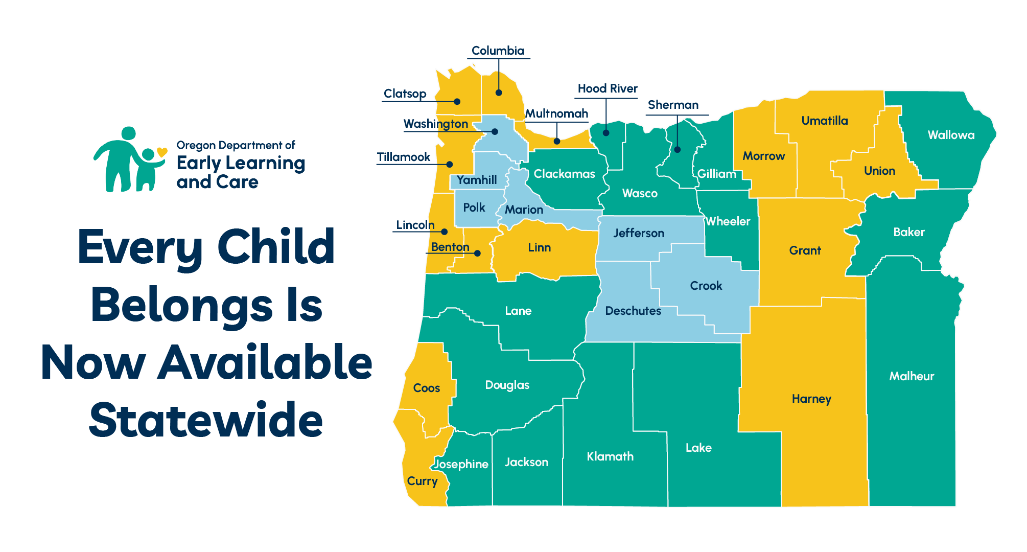 Oregon map with every child belongs regions